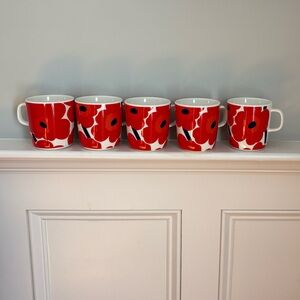 Marimekko Red and White Unikko Poppy Mugs